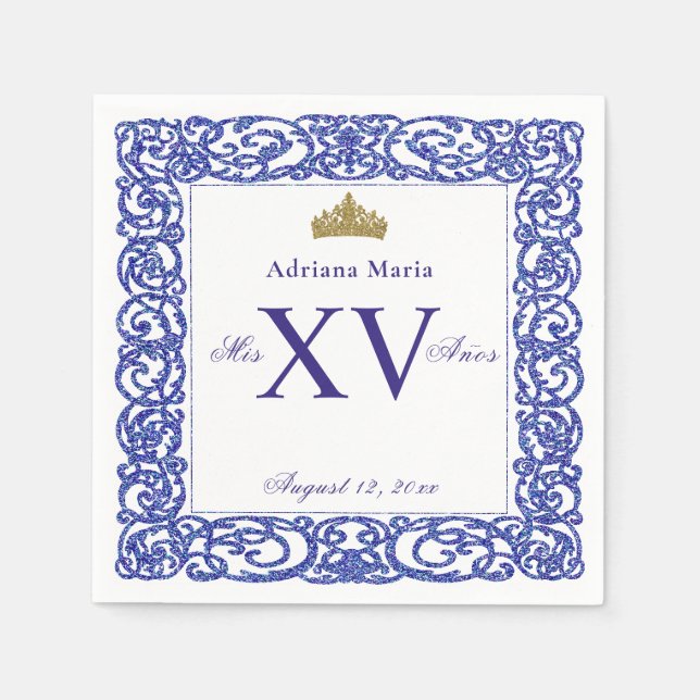 Eleganta blå Mis XV Quinceanera servetter (Framsidan)