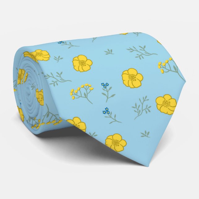 Eleganta blå och gula vårblommor   slips (Rullad)