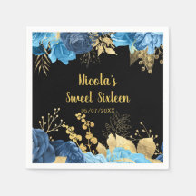 Eleganta blå och gyllene blommor Sweet Sixteen