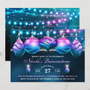 Eleganta blå och lila sjöjungfru-baubles Quinceane Inbjudningar