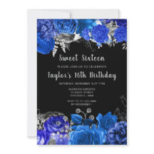 Eleganta blå och silver blommor Sweet Sixteen