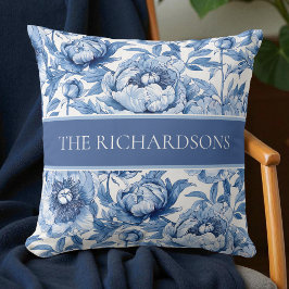 Eleganta blå och vita blommor Blommig mönster Kudde