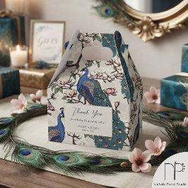 Eleganta blå påfåglar och blommor elfenben presentaskar