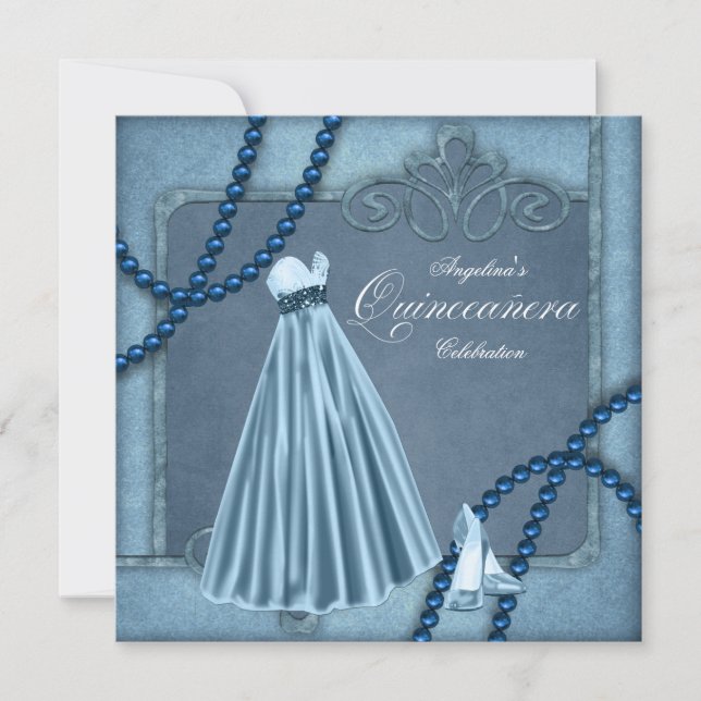 Eleganta blå Quinceanera-inbjudningar Inbjudningar (Framsida)