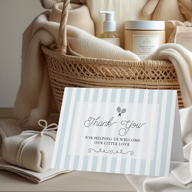 Eleganta blå randiga tennis tackkort (grey tennis theme blank baby shower bingo game sheet)