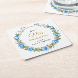 Eleganta blå rosor & babysand  underlägg papper kvadrat