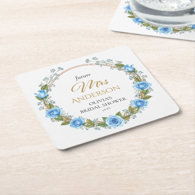 Eleganta blå rosor & babysand  underlägg papper kvadrat (Vinklad)