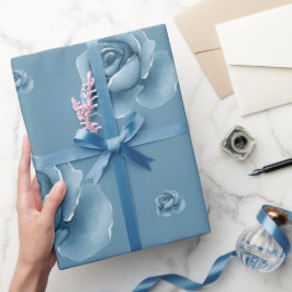 Eleganta blå rosor Vattenfärg Blommönster Present  Presentpapper