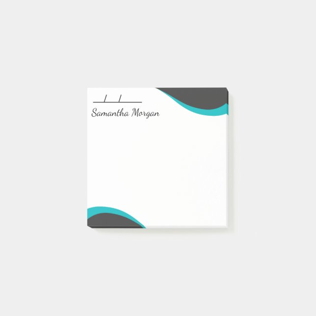 Eleganta blå & svarta vågor anpassningsbara post-it block (Framsida)