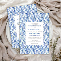 Eleganta blå toile blommiga klassiska bröllopsinbj
