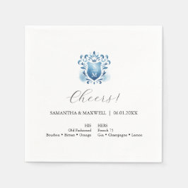 Eleganta blå vigselmonogramservetter pappersservett
