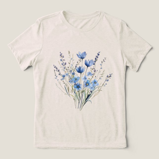 Eleganta blå vildblommor t shirt (Design Framsida)