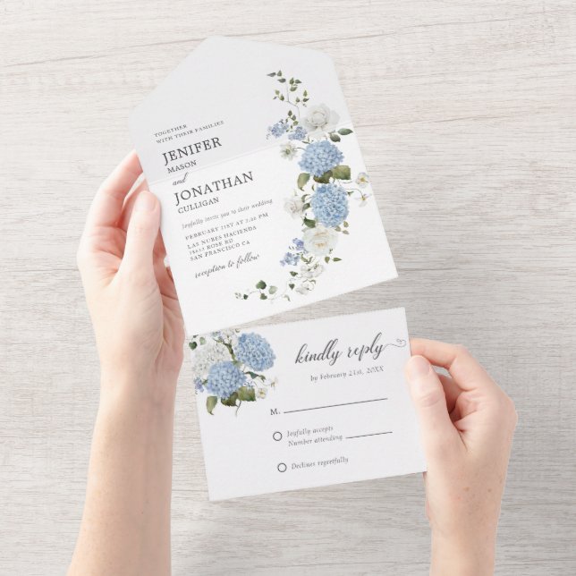 Eleganta blå vita rosor Blommig allt-i-ett (Avrivbar del)