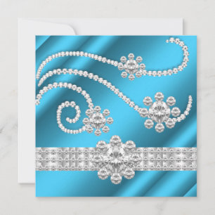 Eleganta blåa juvel diamant silver födelsedagsfest inbjudningar