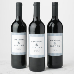 Eleganta blåa ränder vinflaska etikett