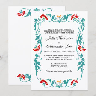 Eleganta blad Blommor och Virvlar Inbjudan