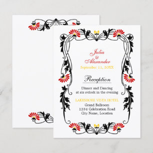 Eleganta blad blomstermönster och virvlande mottag inbjudningar