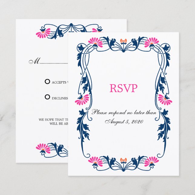 Eleganta blad blomstermönster och virvlar RSVP / S Inbjudningar (Fram/baksida)
