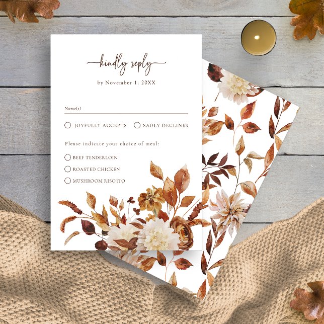 Eleganta blad höst OSA kort (Elegant Terracotta Leaves Autumn Watercolor RSVP Card by Painted Paperie
)
