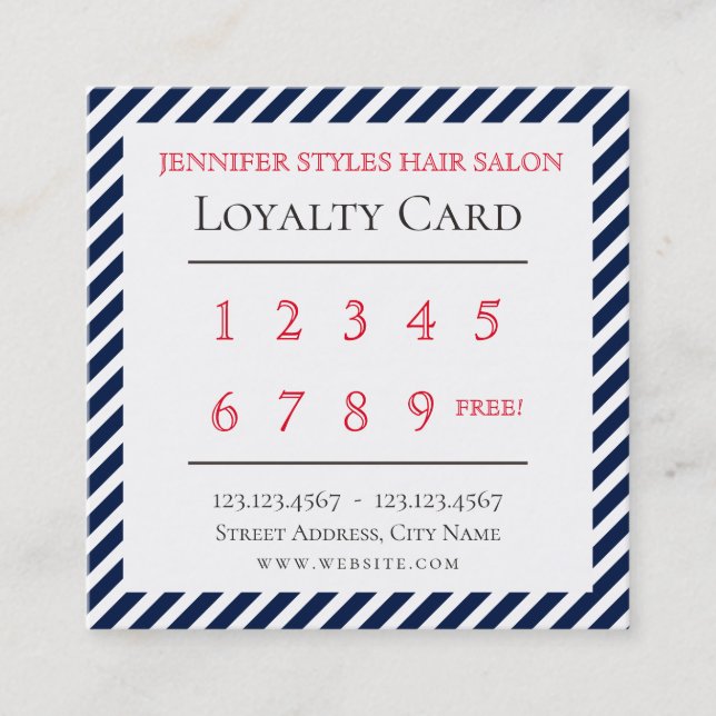 Eleganta blått för randmönsterlojalitet lojalitetskort (Framsida)