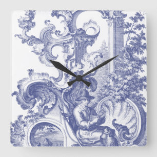 Eleganta blått franska barocka Toile Fyrkantig Klocka
