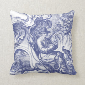 Eleganta blått franska barocka Toile Kudde