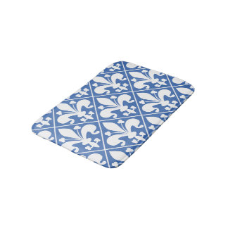 Eleganta blått och Vit Fleur de Lys Fransk Badrumsmatta