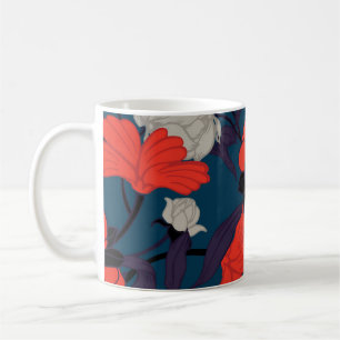 Eleganta blått & röd blommönster kaffemugg