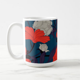 Eleganta blått & röd blommönster kaffemugg