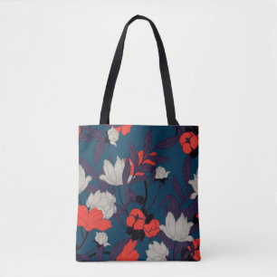 Eleganta blått & röd blommönster tygkasse