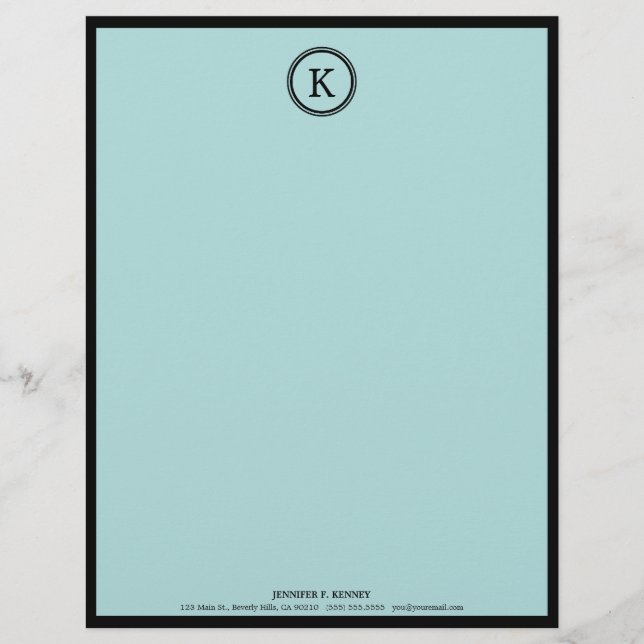 Eleganta blått & svartMonogrambrevhuvud Brevhuvud (Framsida)