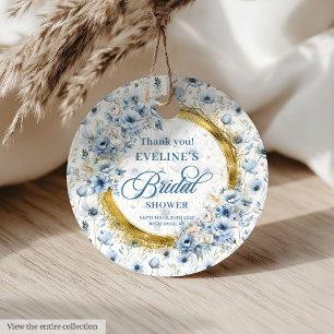 Eleganta blekblå gyllene vilda blommor bröllopsdus gåvor etiketter