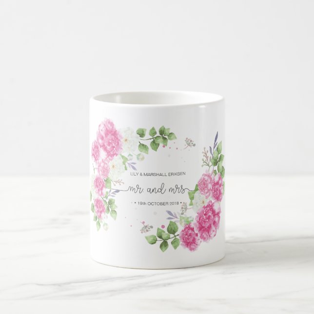 Eleganta blom- Herr & Fru som gifta sig den | Kaffemugg (Center)