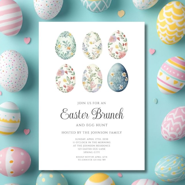 Eleganta blomeggs påskbrunch  inbjudningar (Elegant Floral Eggs Easter Brunch Invitation)