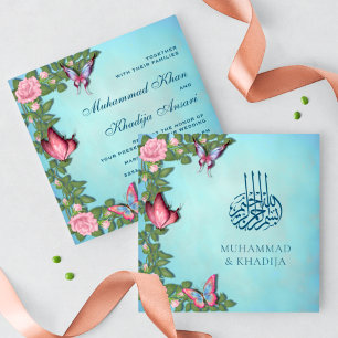 Eleganta blommande fjärilar Islamsk muslimisk bröl Inbjudningar