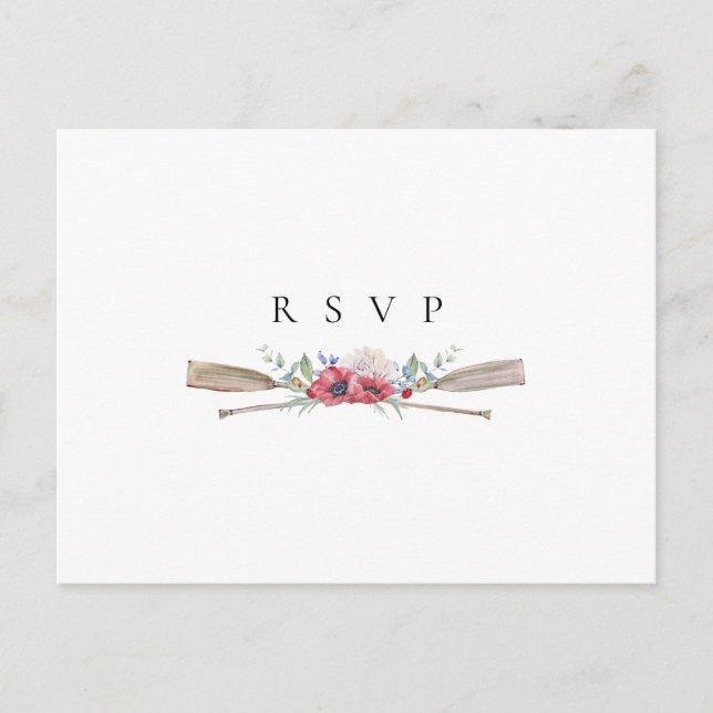 Eleganta Blommiga Åror Bröllop RSVP Sångförfrågan Inbjudan Vykort (Framsida)
