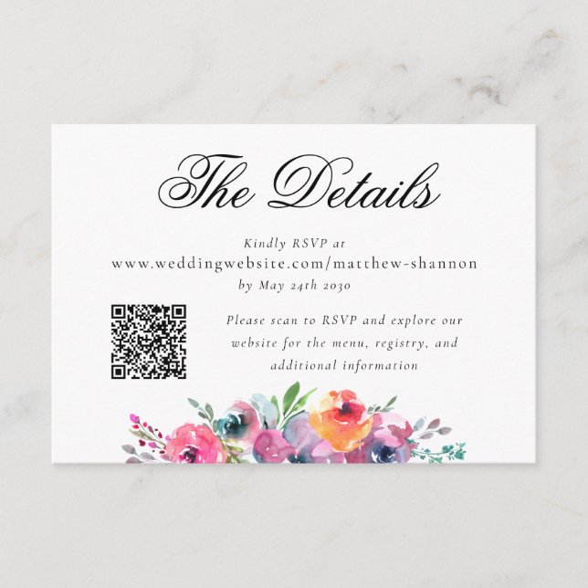 Eleganta Blommiga Bröllopsdetaljer för RSVP Tilläggskort (Framsida)
