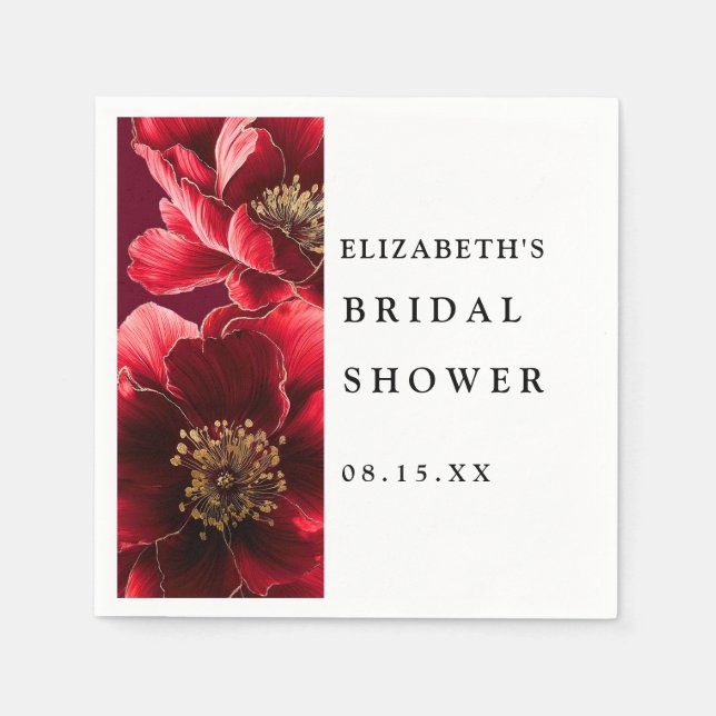 Eleganta blommiga bröllopsdusch servetter i Burgun (Framsidan)