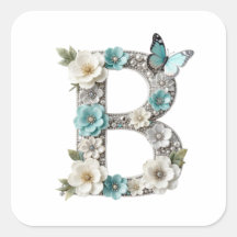 Eleganta Blommiga Ditt Monogram B Pappersdekaler