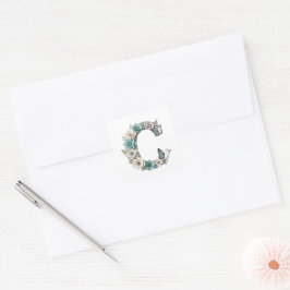 Eleganta Blommiga Ditt Monogram C Pappersdekaler Fyrkantigt Klistermärke
