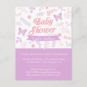 Eleganta blommiga fjärils-baby shower-inbjudningar inbjudningar
