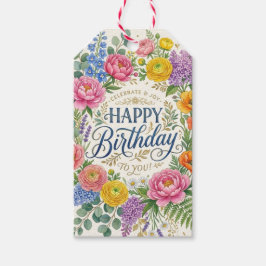 Eleganta blommiga födelsedagspresentkort presentetikett
