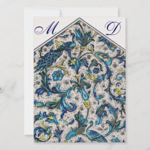ELEGANTA BLOMMIGA KLININGSMONOGRAM PÅ BLÅ BAKGRUND INBJUDNINGAR