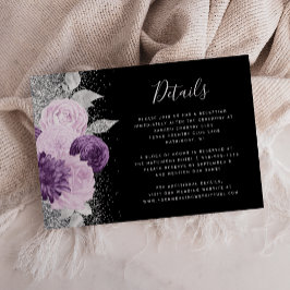 Eleganta Blommiga Lila Silver Svart Bröllopsdetalj Tilläggskort