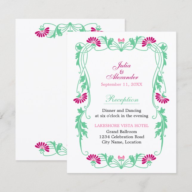 Eleganta Blommiga Löv och Svirande Mottagarkort Inbjudningar (Fram/baksida)