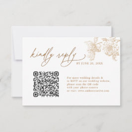 Eleganta Blommiga QR-kod Bröllop RSVP-kort Guld OSA Kort