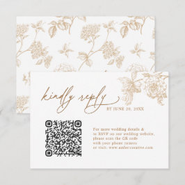Eleganta Blommiga QR-kod Bröllop RSVP-kort Guld OSA Kort