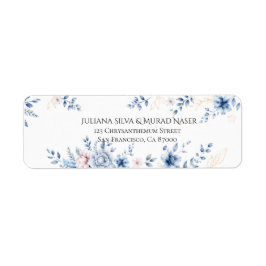 Eleganta Blommiga Returadressetiketter i Blått Returadress Etikett