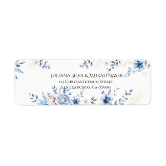 Eleganta Blommiga Returadressetiketter i Blått Returadress Etikett