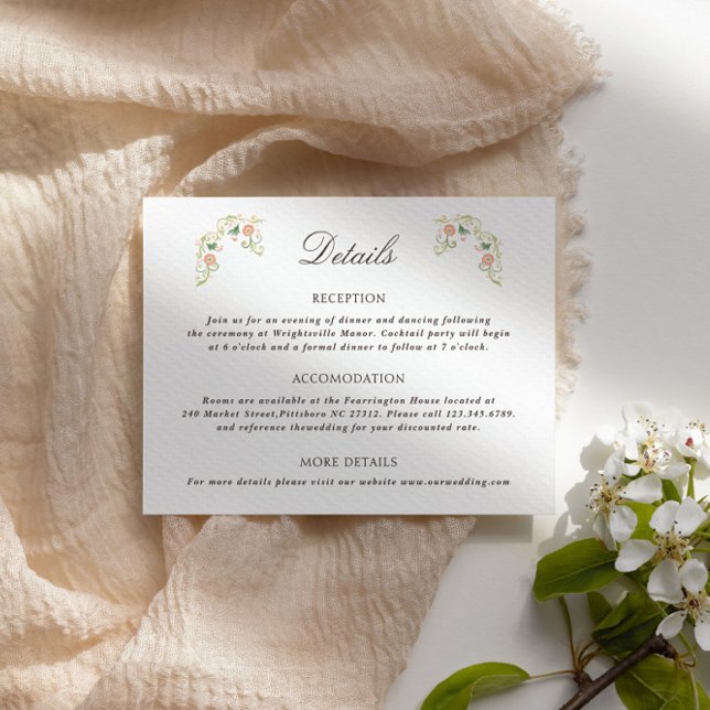 Eleganta Blommiga Rococo Bröllopsdetaljer i Vatten Tilläggskort (Skapare uppladdad)